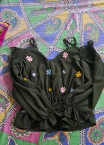 Olive Floral Embroidered Blouse