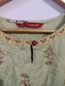 Avaasa Khaki Jari And Printed Kurta (Women&#39;s)