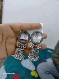 Silver Tone Jhumka Earrings