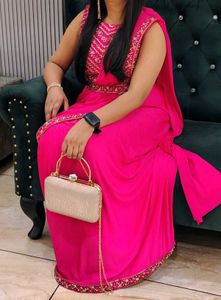🔥Ready to wear hot pink saree with belt 🥰