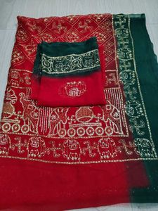 New panetar Gharchola Red &amp; Green Saree