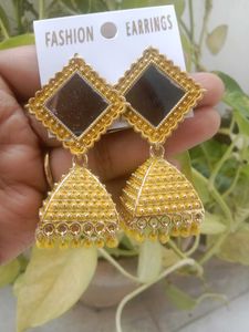 Yellow Mirror Jhumki Earrings