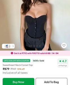 Newme Black Buttoned Corset Top