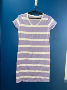 V Neck Purple And White Mini Dress