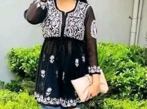 black embroidery short kurti