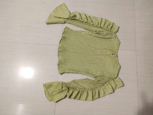 Stylish Green Ruffle Sleeve Top