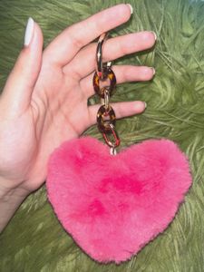 Pink Fuzzy Heart Keychain