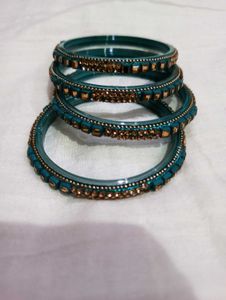 Teal &amp; Gold Beaded Bangles