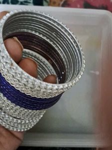 White Blue Glass Bangles