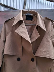 Tan Cropped Trench Coat (Double Breasted)