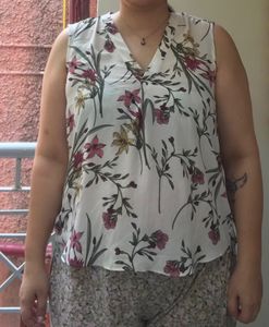 White Floral Sleeveless Top