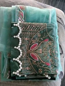 Net Saree Attached With Blouse Piece 💗