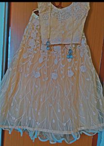 Yellow Gown With Dupatta And Stitched Blouse