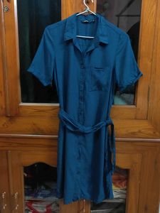 Cute Navy Blue Coloured Shirt Dress For Women