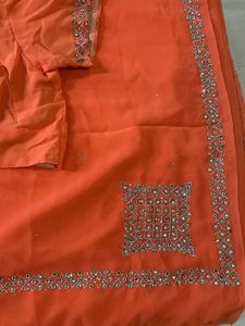 Orange Embellished Saree with Blouse
