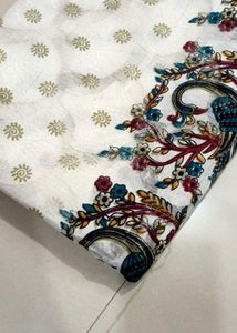 White Cotton Saree Printed