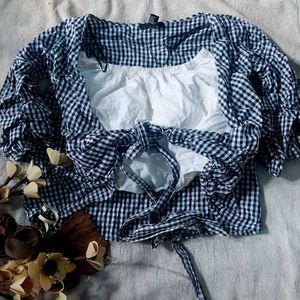 Gingham Tie-Front Crop Top