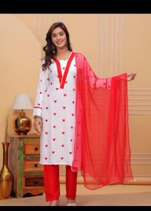 White Heart Print Kurta