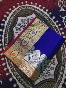 Elegant Blue & Gold Banarasi Satin Saree