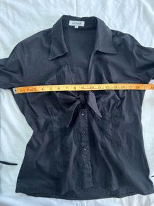 Black Tie-Front Blouse