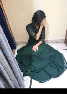 women Western Green Maxi Dresslong gown frock