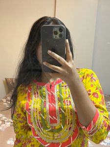 Yellow Floral Print Kurti