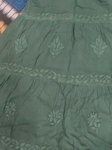 Green Embroidered Full Fair Sharara