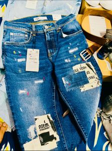 Zara Distressed Patch Jeans