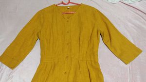 Mustard Yellow Linen Button-Down Midi Dress