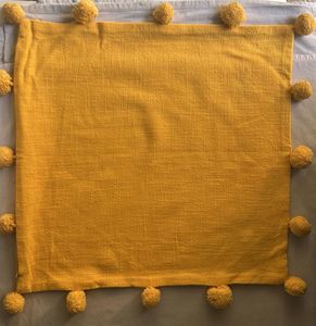 45x45 Yellow Pompom Cotton Cushion Cover
