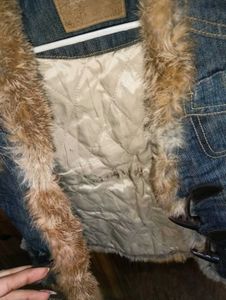 Fur Trim Denim Vest