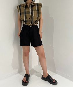 Sleeveless Checkered Top & Black Shorts