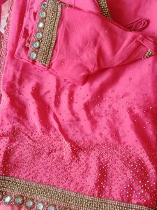 Pich Colour Mirror Work Saree