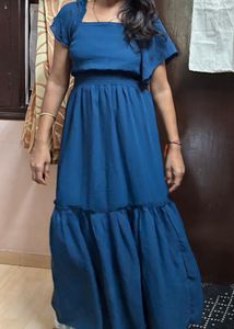 Women Blue Ruffle Sleeves Dress