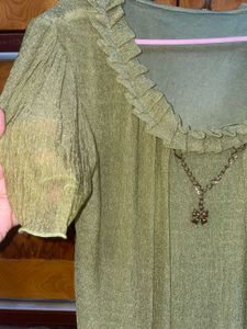 Olive green sheer Stretchable Top With lining XL