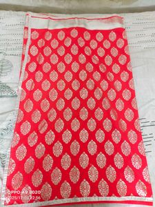 Elegant coral &amp; Silver Saree with foil print