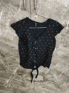 Black Crop Shirt with Front Tieup