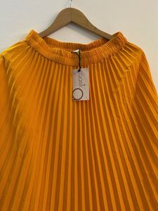 Bright Yellow Orange Pleated Skirt