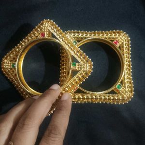 Golden Pearl Bangles - Set of 2