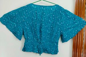 Blue White Floral Coquette Top
