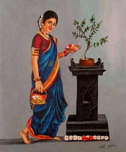 Indian Woman Praying Painting