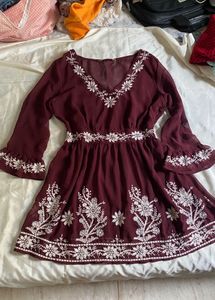 Maroon Embroidered Dress
