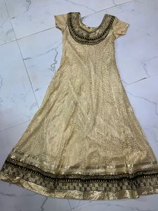 Golden Netted Anarkali Kurta With Shawl
