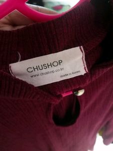 Maroon Mock Neck Long Sleeve Dress