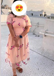 Peach Floral Embroidered Dress