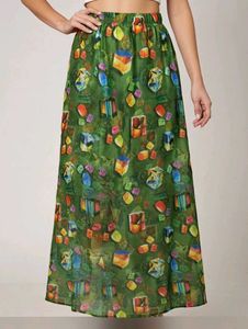 Green Printed Maxi Skirt