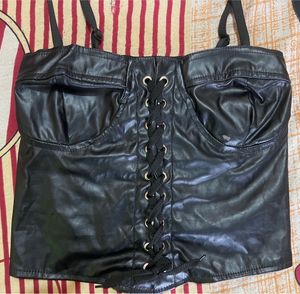 BLACK LEATHER CORSET TOP