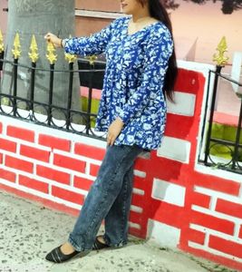 Blue Floral Print Top