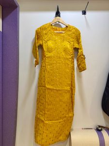 PURE SILK Haldi Embellished Kurti