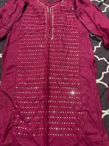 rani color Embellished Kurta Set (no dupatta)